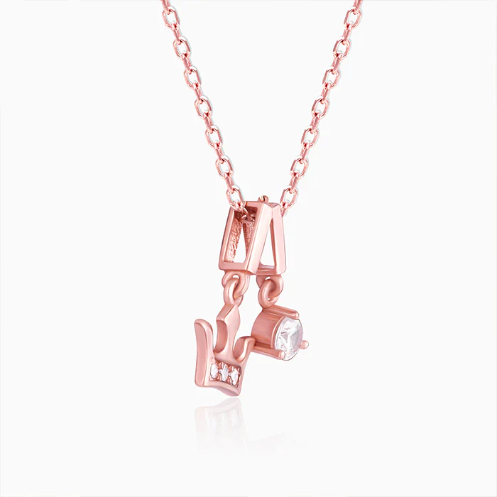 Rose Gold Crown Princess Pendant With Link Chain - Image 4