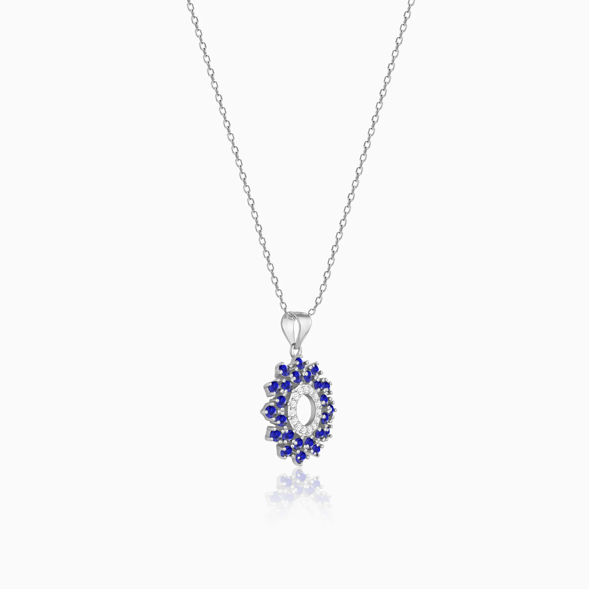 Radiant Blue Flower Pendant With Link Chain - Image 4