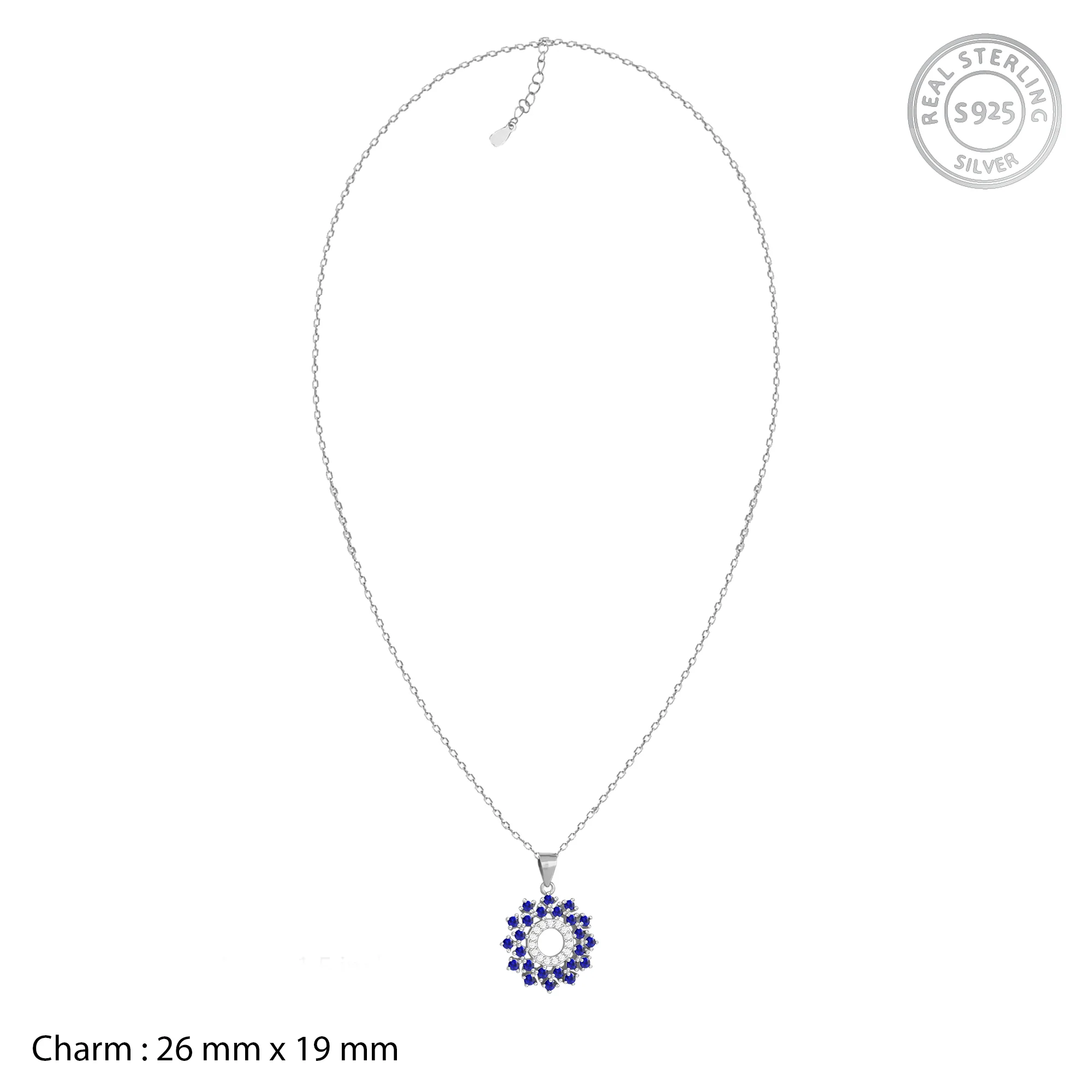 Radiant Blue Flower Pendant With Link Chain - Image 5