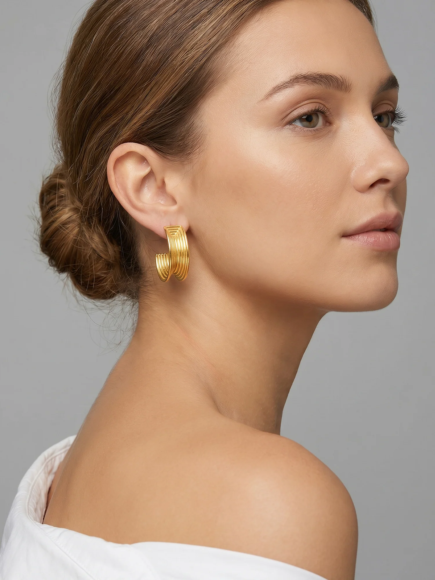 Ridge Stack Gold Plated Hoop Earrings - Image 3