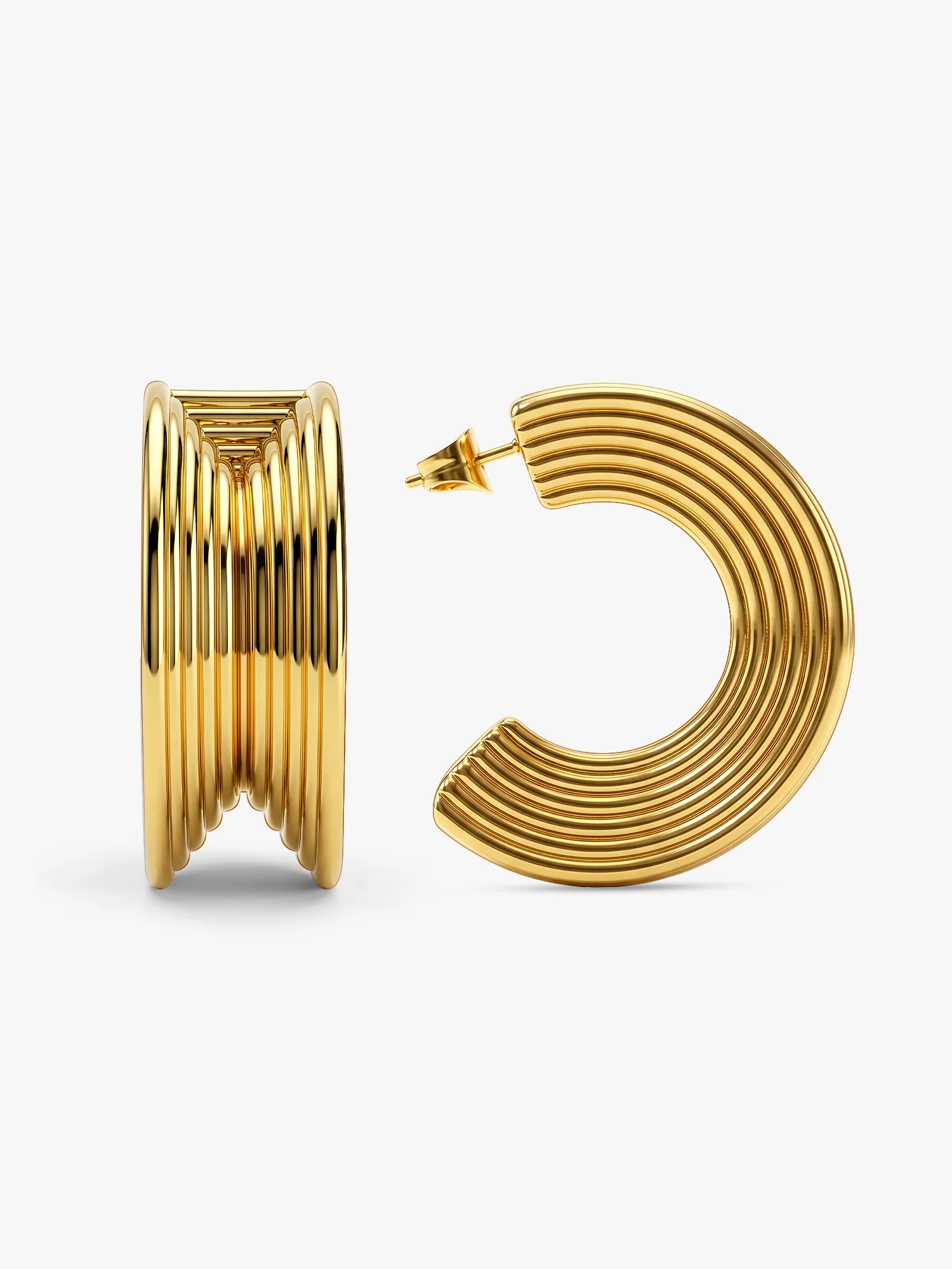 Ridge Stack Gold Plated Hoop Earrings - Image 5