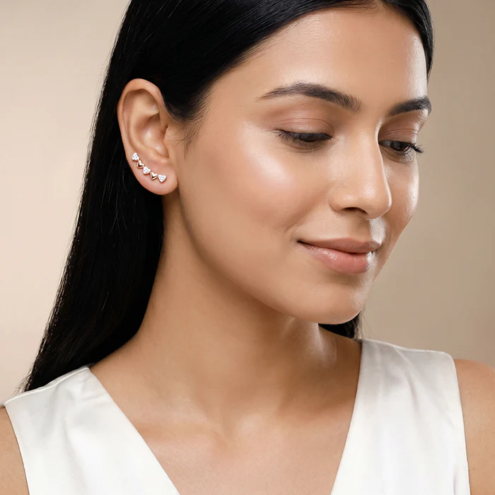 Rose Gold Alterna Heart Climber Earrings - Image 3