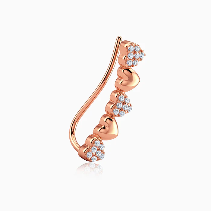Rose Gold Alterna Heart Climber Earrings - Image 4