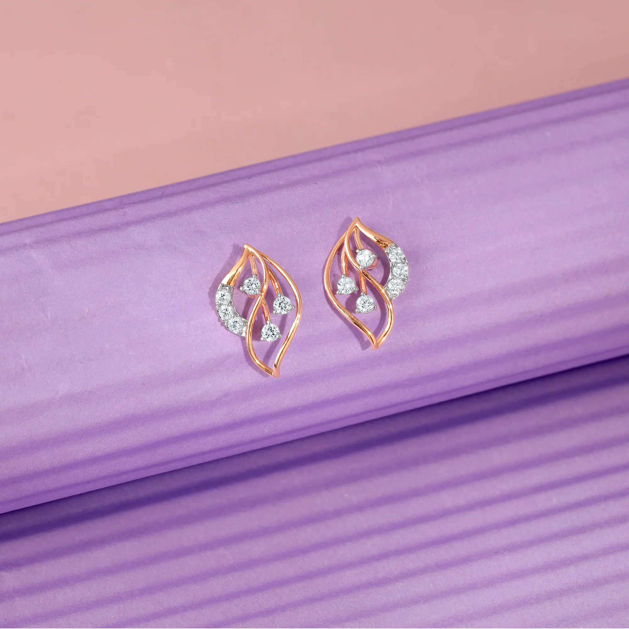 Rose Gold Amara Leaf Lab Grown Diamond Studs - Image 2