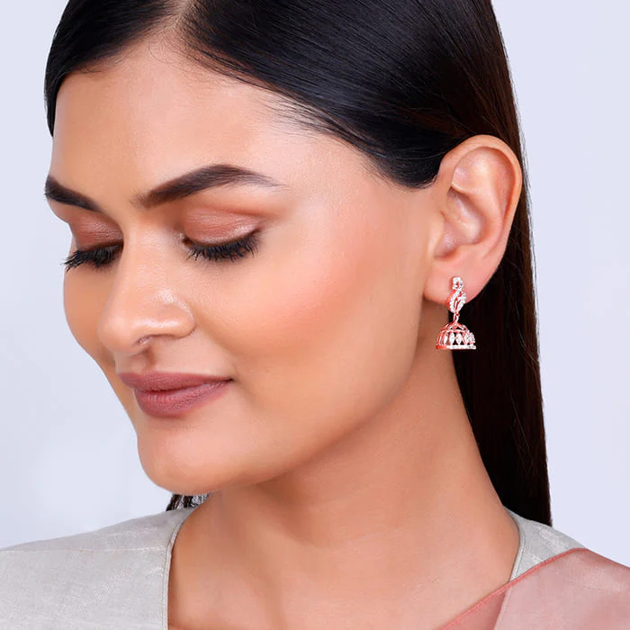 Rose Gold Amroha Jhumki Earrings - Image 3