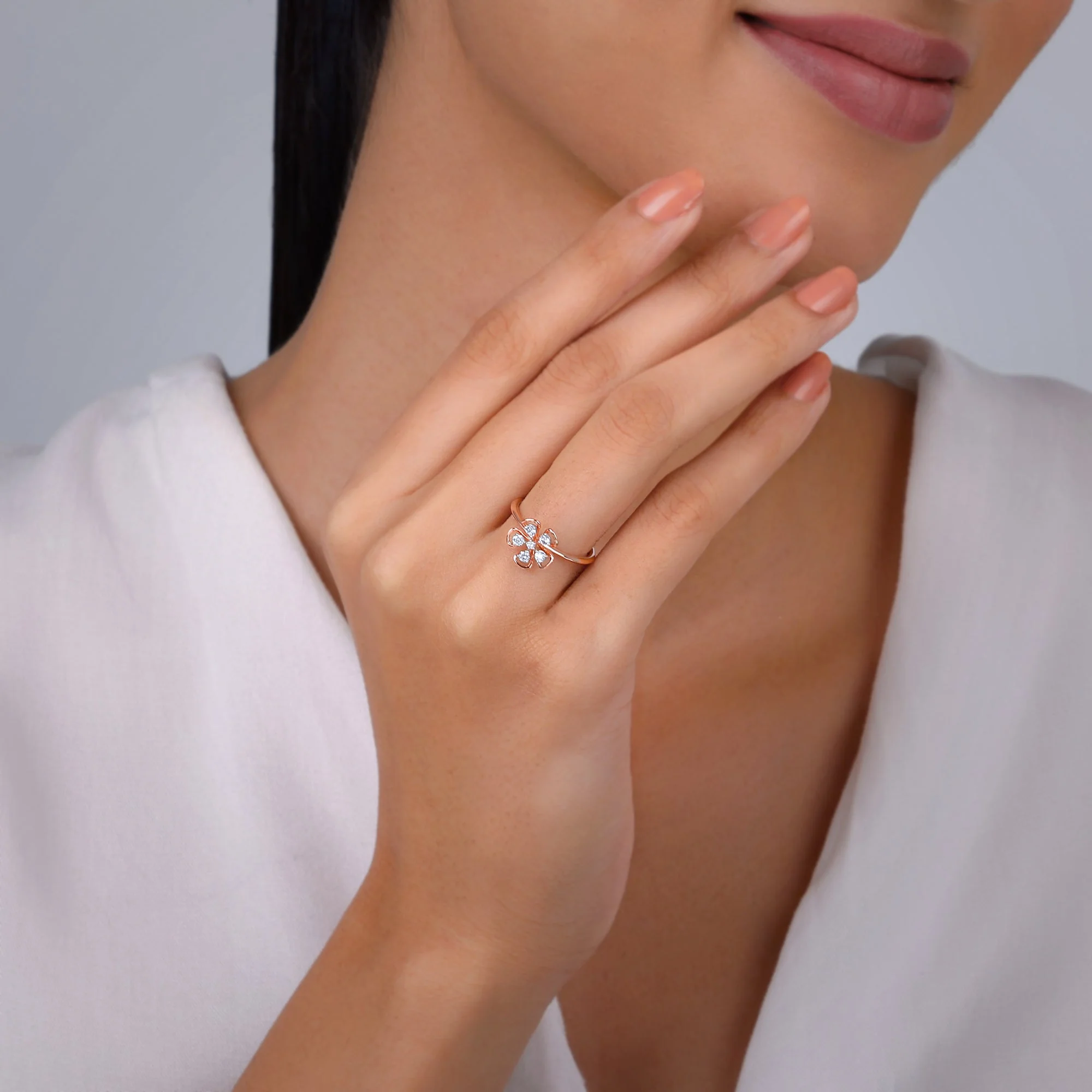 Rose Gold & Diamond Cute Bloom Ring - Image 3