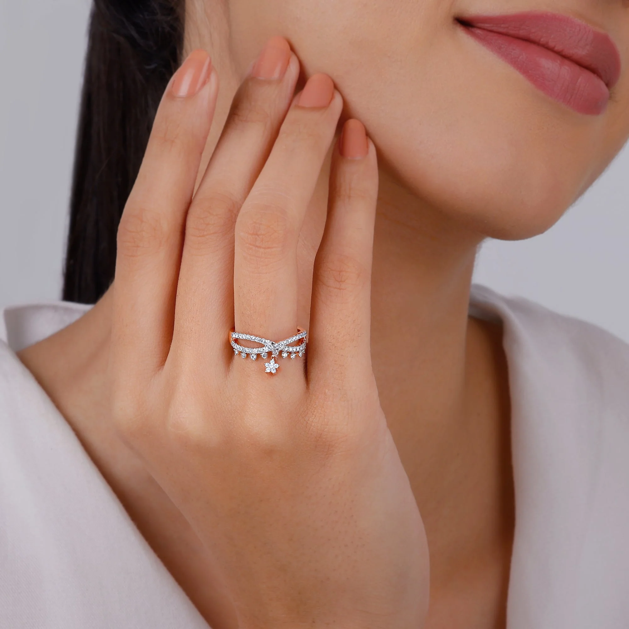 Rose Gold Party Floral Diamond Ring - Image 3