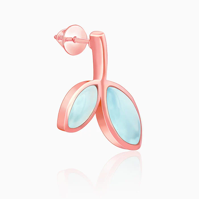 Rose Gold Aqua Dual Chalcedony Leaf Studs - Image 4