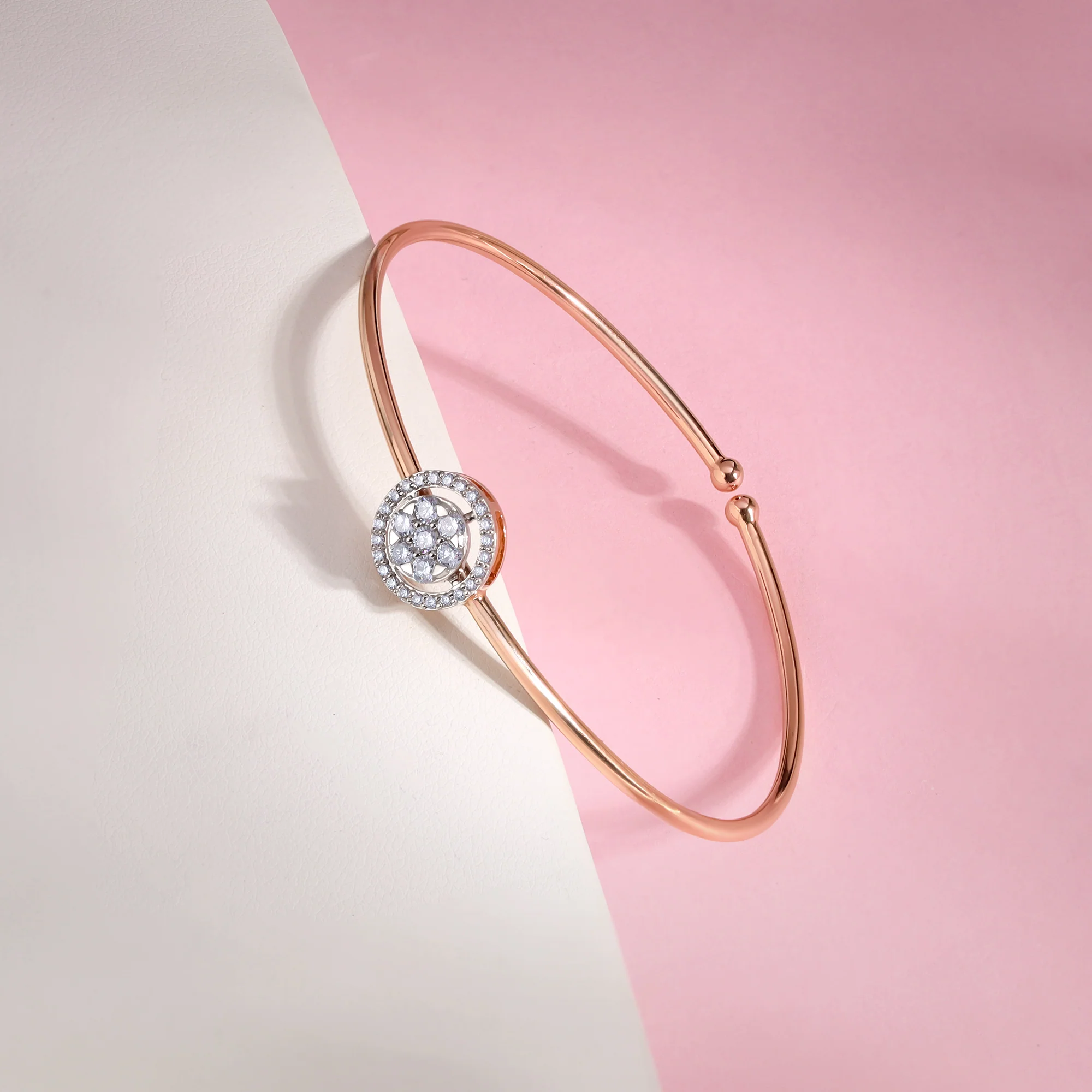 Rose Gold Aster Halo Lab Grown Diamond Bangle - Image 2