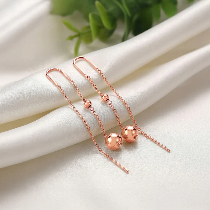 Rose Gold Aurex Beadline Sui Dhaga Earrings - Image 2