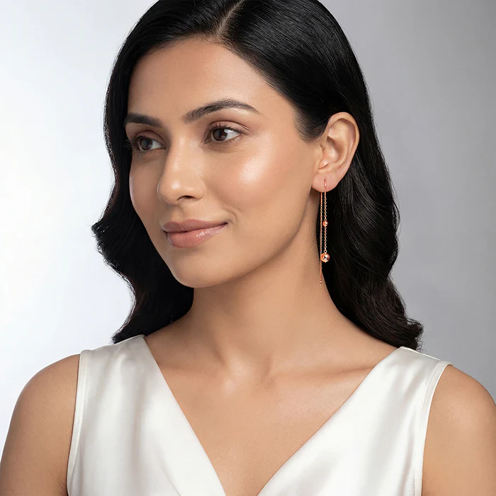 Rose Gold Aurex Beadline Sui Dhaga Earrings - Image 3