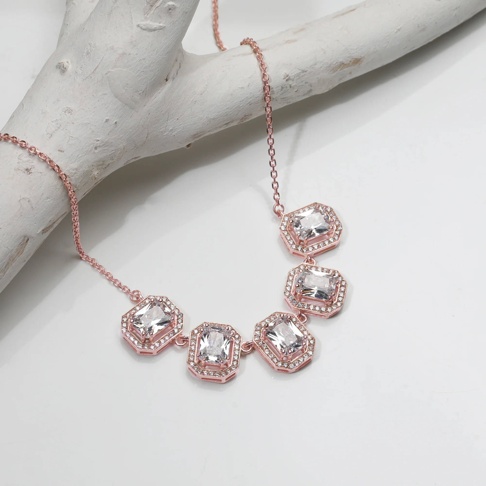Rose Gold Baguette Bunch Necklace - Image 2