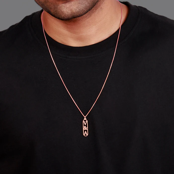 Rose Gold Bar Initial Personalised Pendant For Him - Image 3