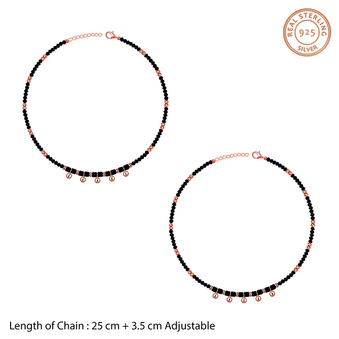 Rose Gold Black Charm Bead Chain Anklet - Image 4