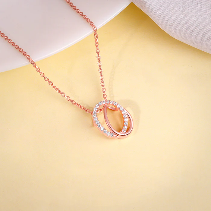 Rose Gold Bloom Ovate Pendant with Link Chain - Image 2