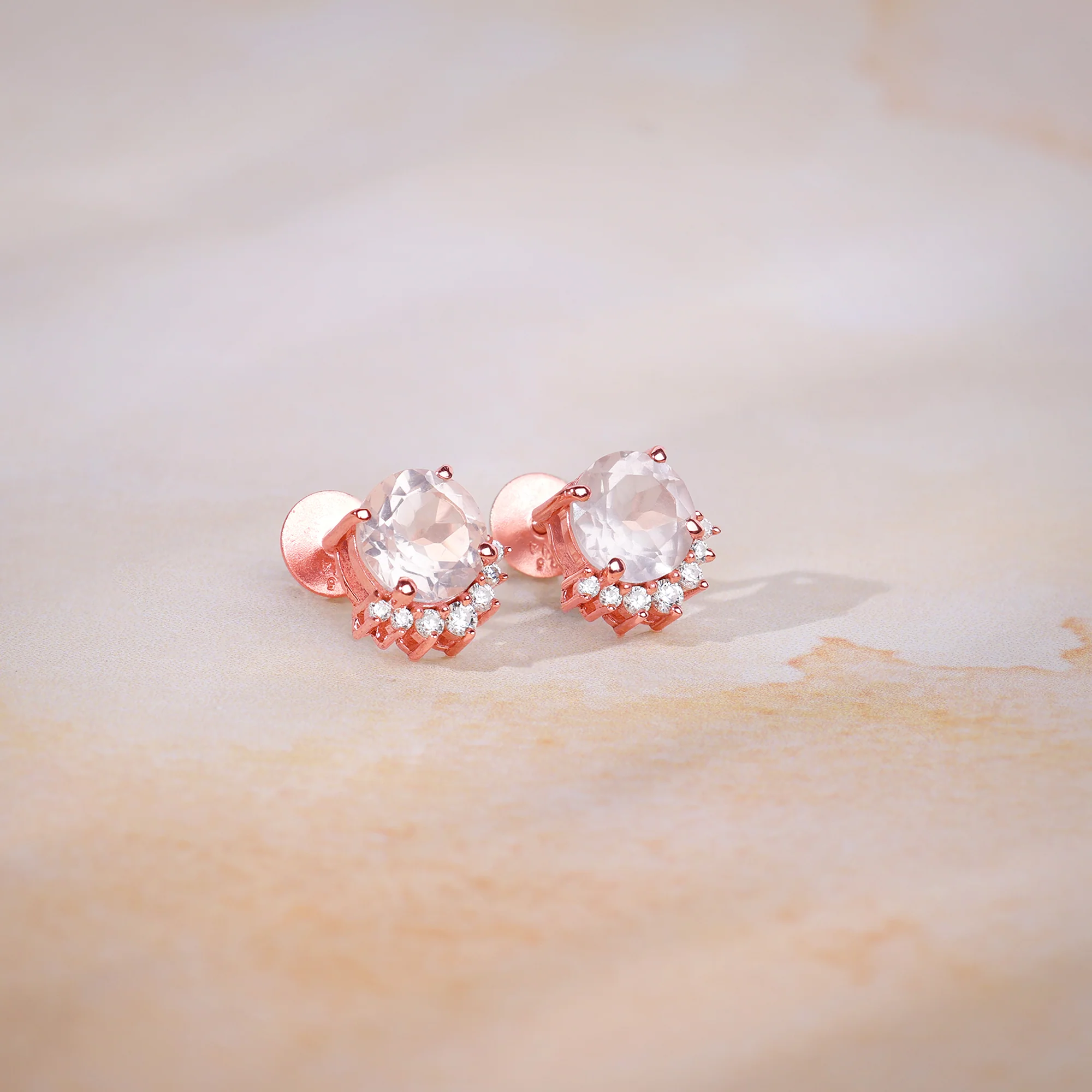 Rose Gold Bloom Rose Quartz Stud Earrings - Image 2