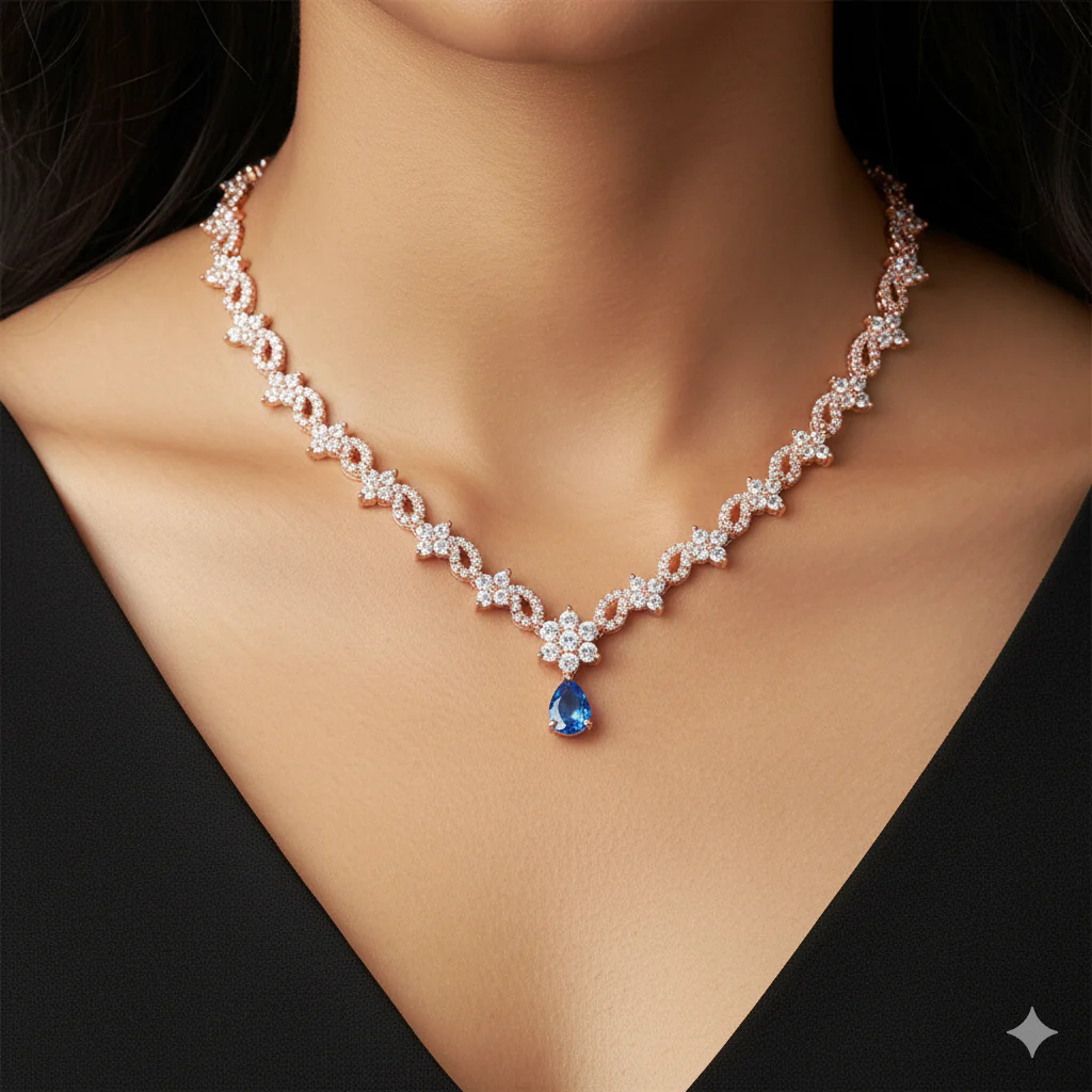 Rose Gold Blue Moon Necklace - Image 4