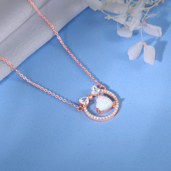 Rose Gold Bow Heart Necklace - Image 2