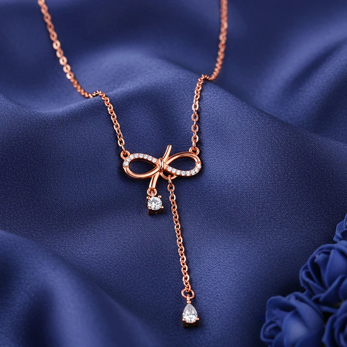 Rose Gold Bow Shine Necklace - Image 2