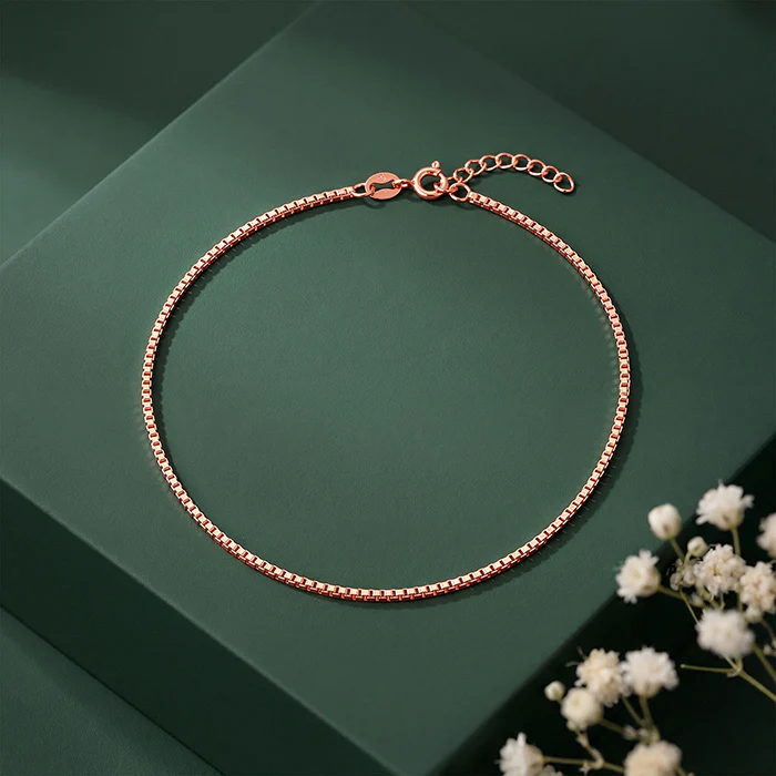 Rose Gold Box Chain Anklet - Image 2