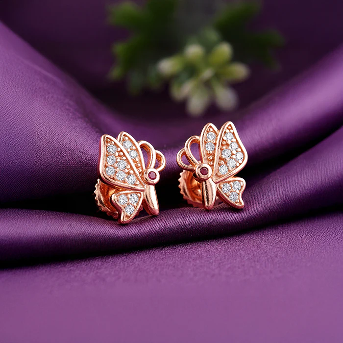 Rose Gold Butterfly Bliss Stud Earrings - Image 2