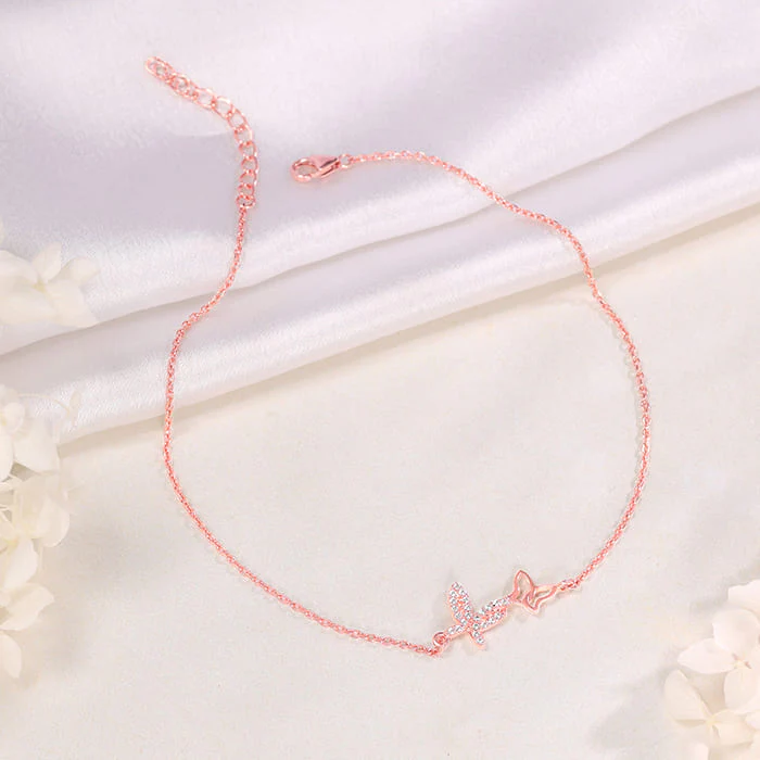 Rose Gold Butterfly Duo Anklet - Image 2