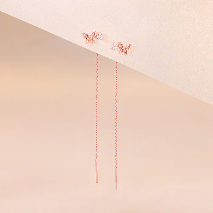 Rose Gold Butterfly Sui Dhaga Earrings - Image 2