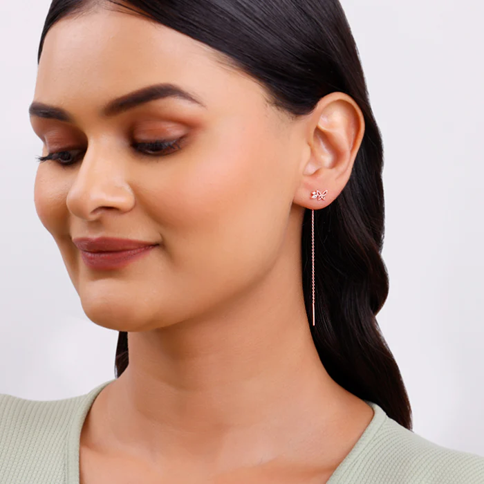Rose Gold Butterfly Sui Dhaga Earrings - Image 3