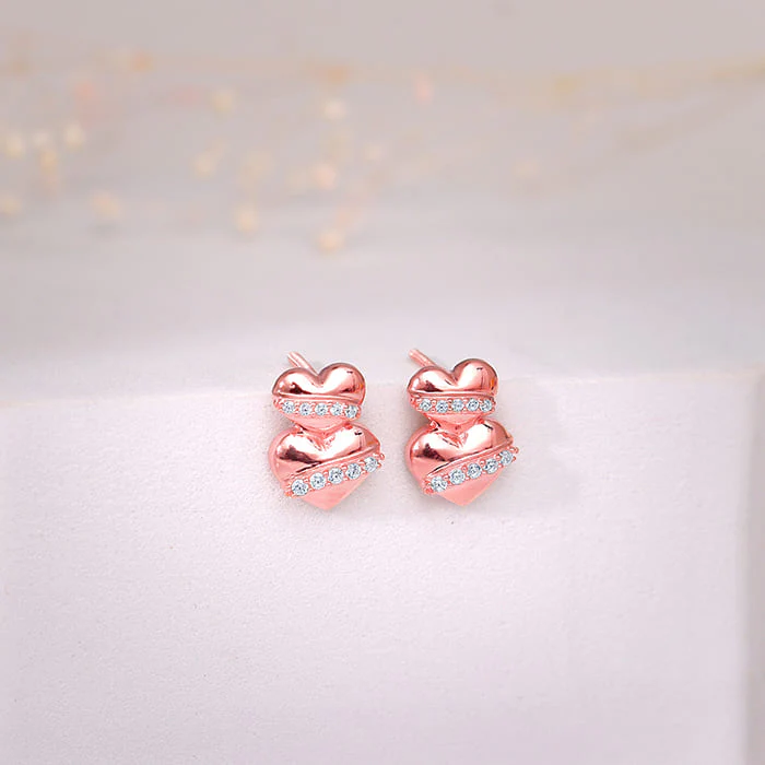 Rose Gold Cherished Sparkle Stud Earrings - Image 2
