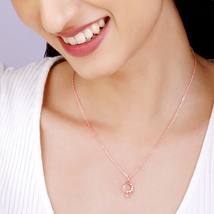 Rose Gold Circular Drop Pendant With Link Chain - Image 3