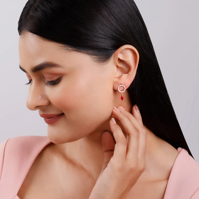Rose Gold Circular Droplet Earrings - Image 3