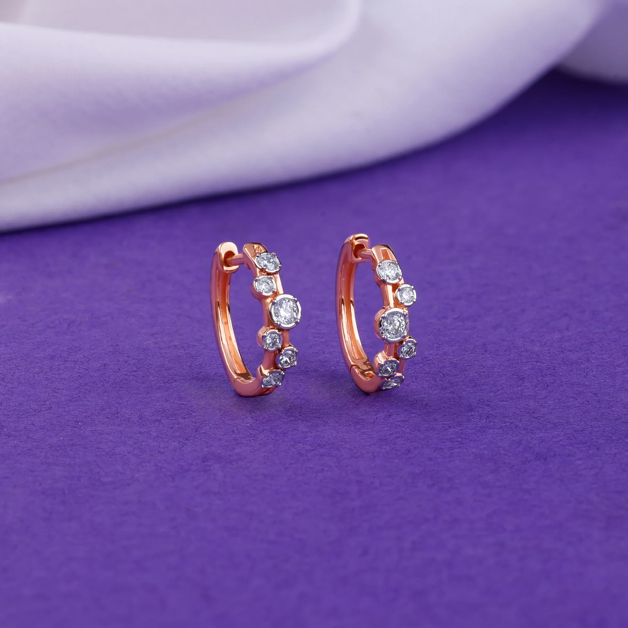 Rose Gold Classic Hoop Lab Grown Diamond Earrings - Image 2