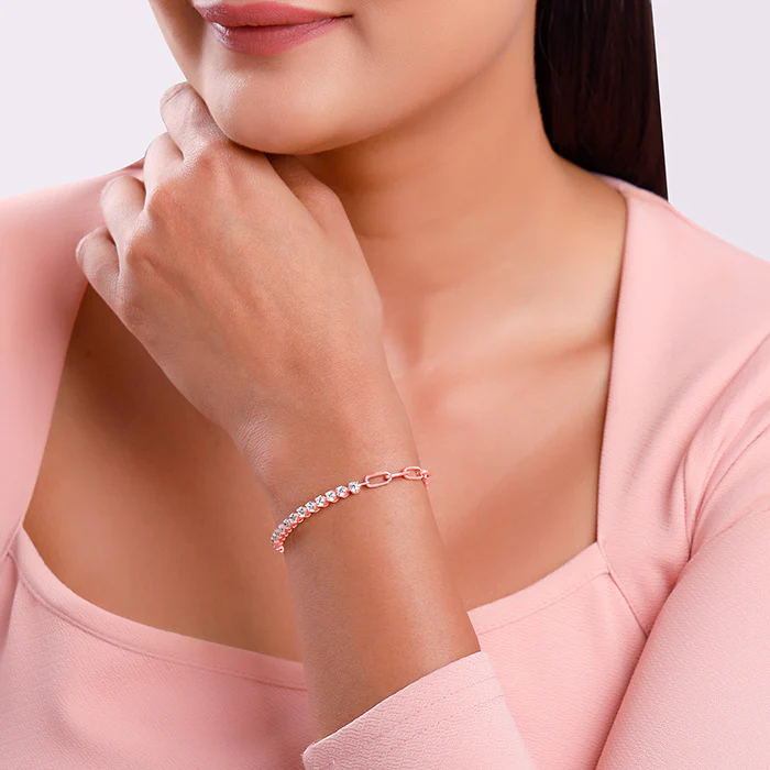 Rose Gold Clip Line Tennis Bracelet - Image 3