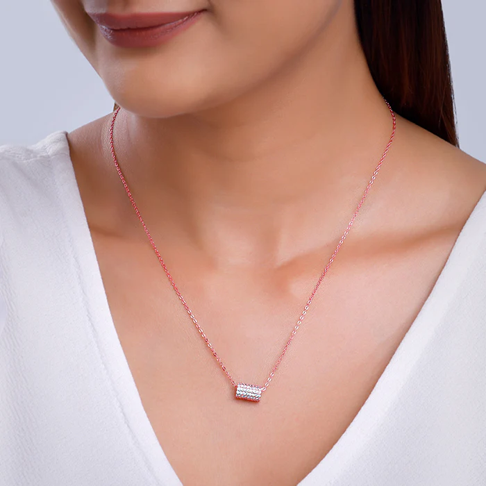 Rose Gold Sparkling Loop Pendant With Link Chain - Image 3