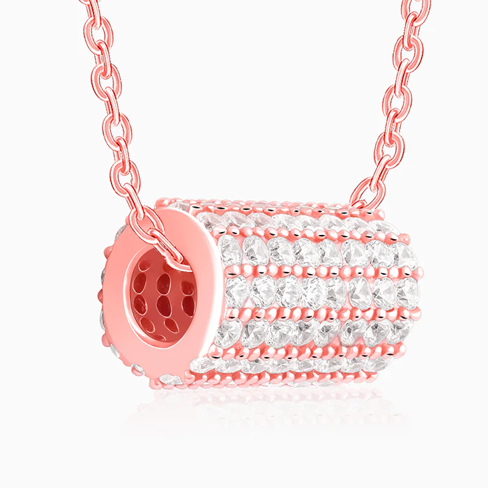 Rose Gold Sparkling Loop Pendant With Link Chain - Image 4