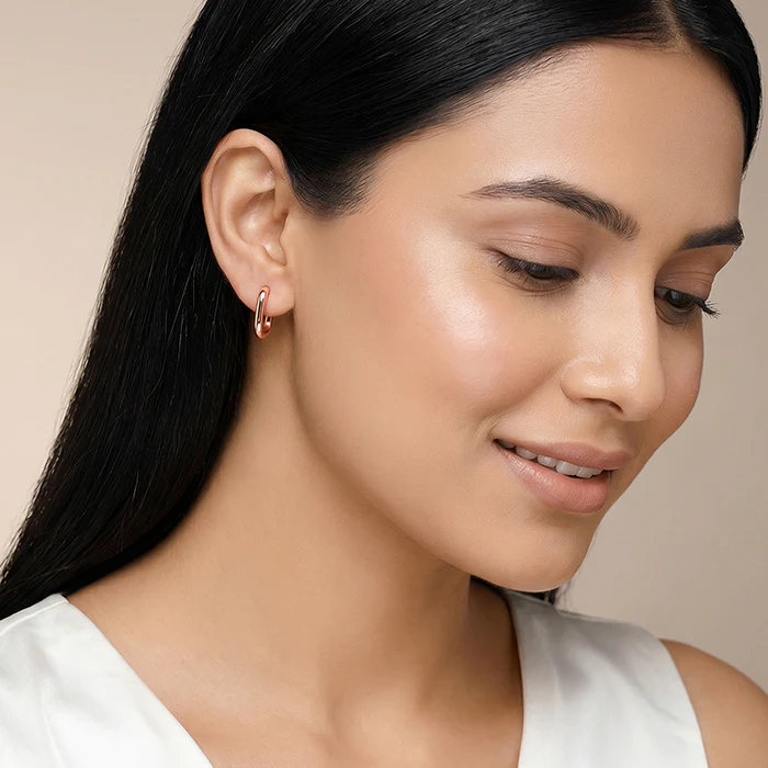 Rose Gold Contemporary Hoop Earrings - Image 3