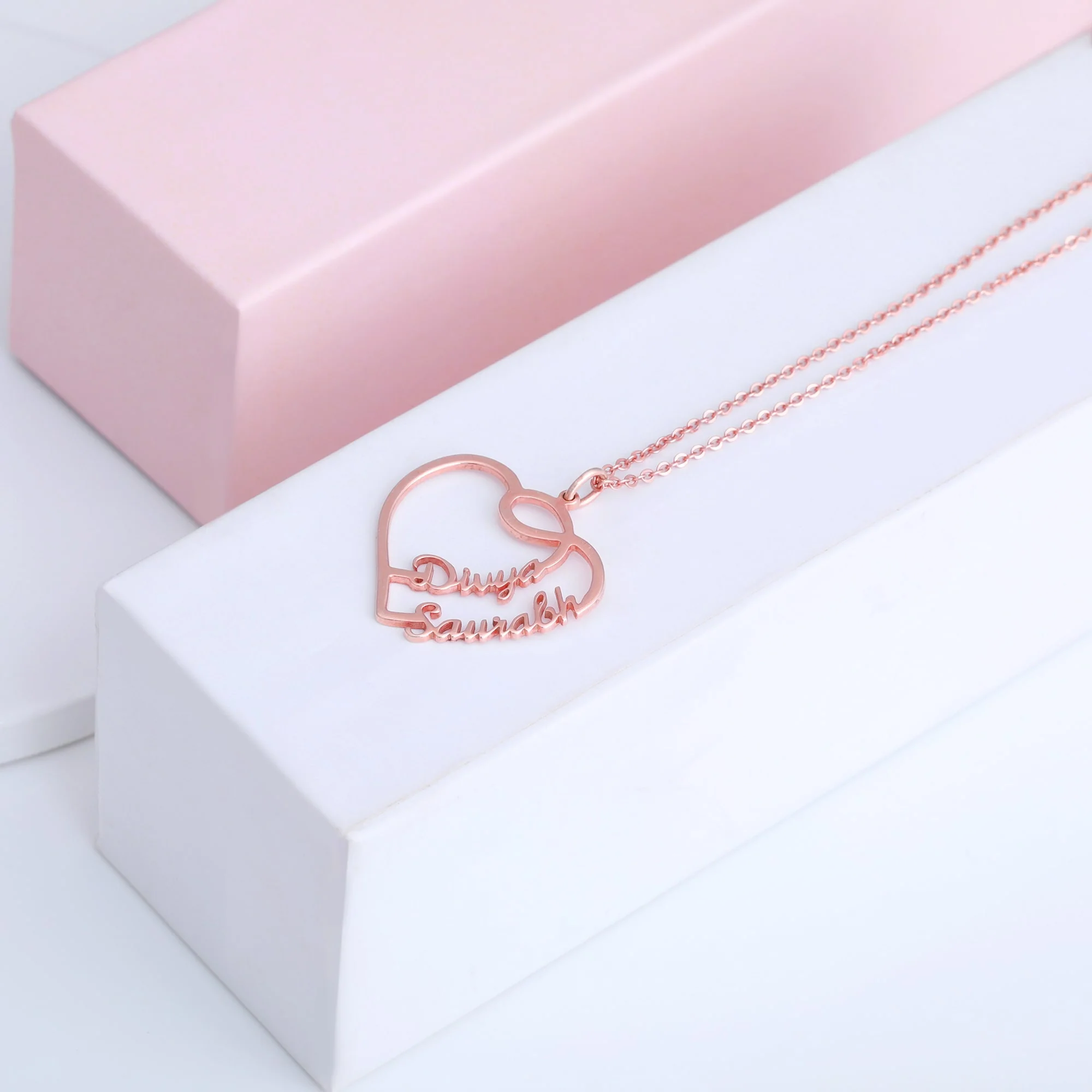 The Lovestruck Couple Rose Gold Pendant With Link Chain - Image 3