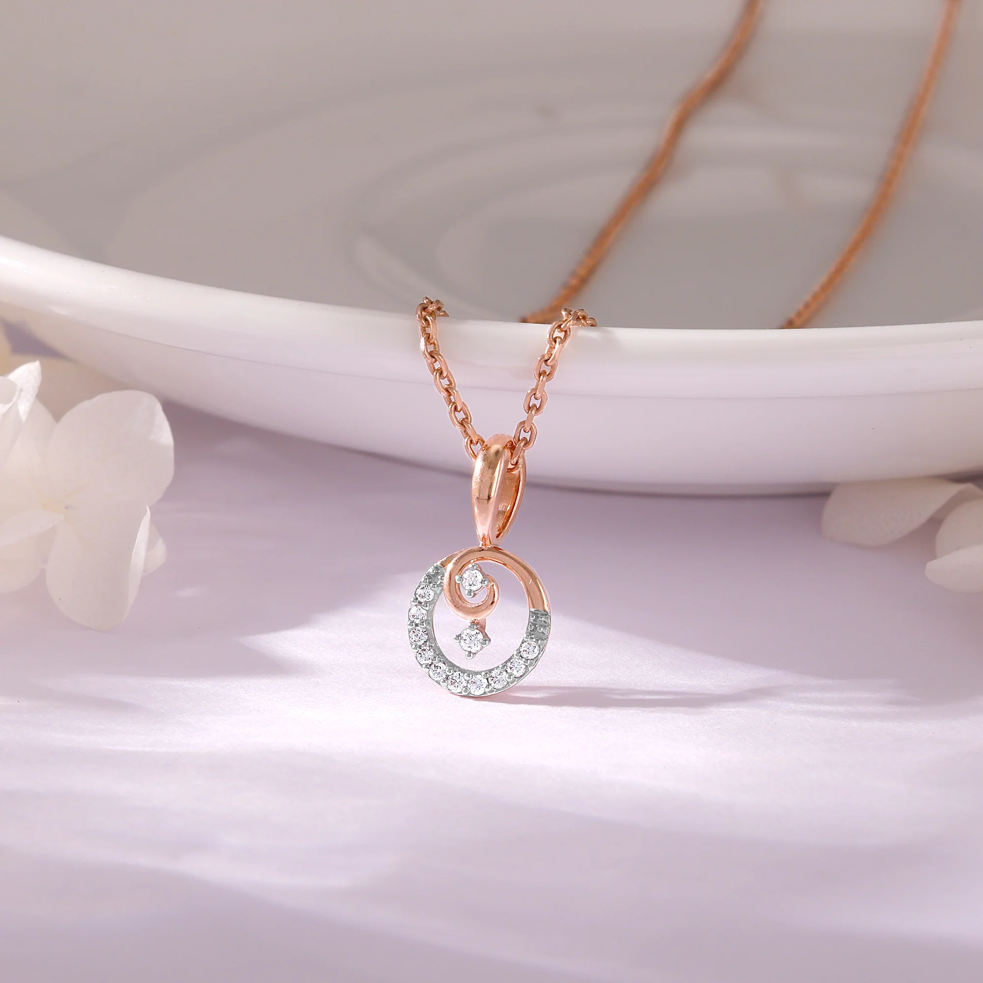 Rose Gold Curled Diamond Pendant - Image 2