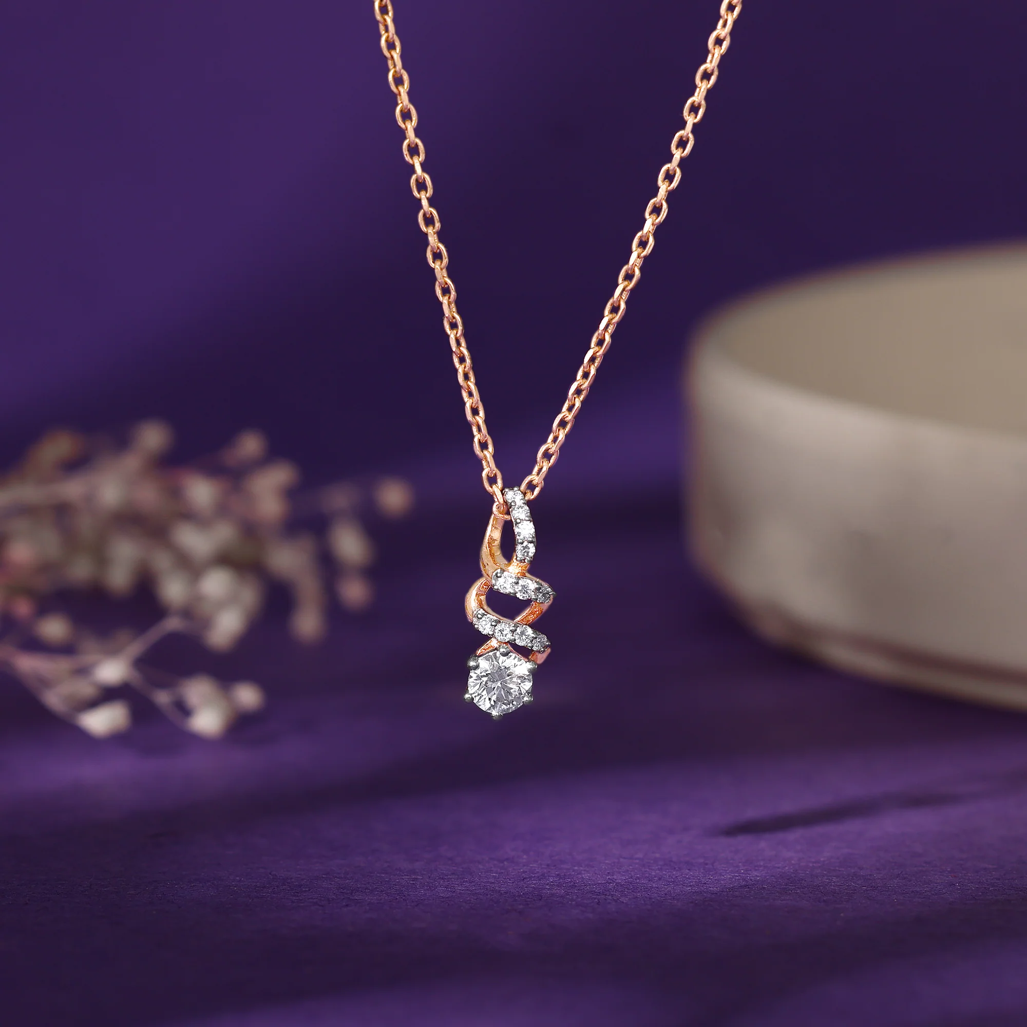 Rose Gold Curlicue Diamond Pendant - Image 2