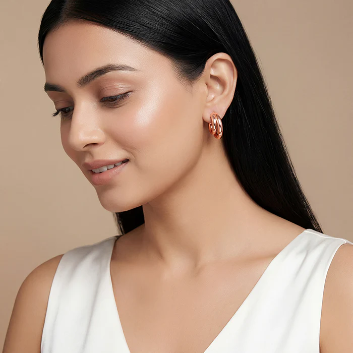 Rose Gold Cute Cresent Hoop Earrings - Image 3