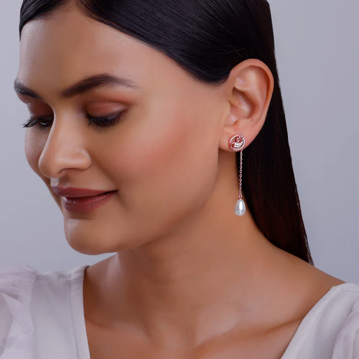 Rose Gold Cute Fish Drop Earrings - Image 3