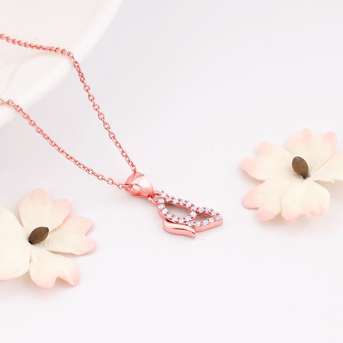 Rose Gold Dazzling Butterfly Pendant With Link Chain - Image 2