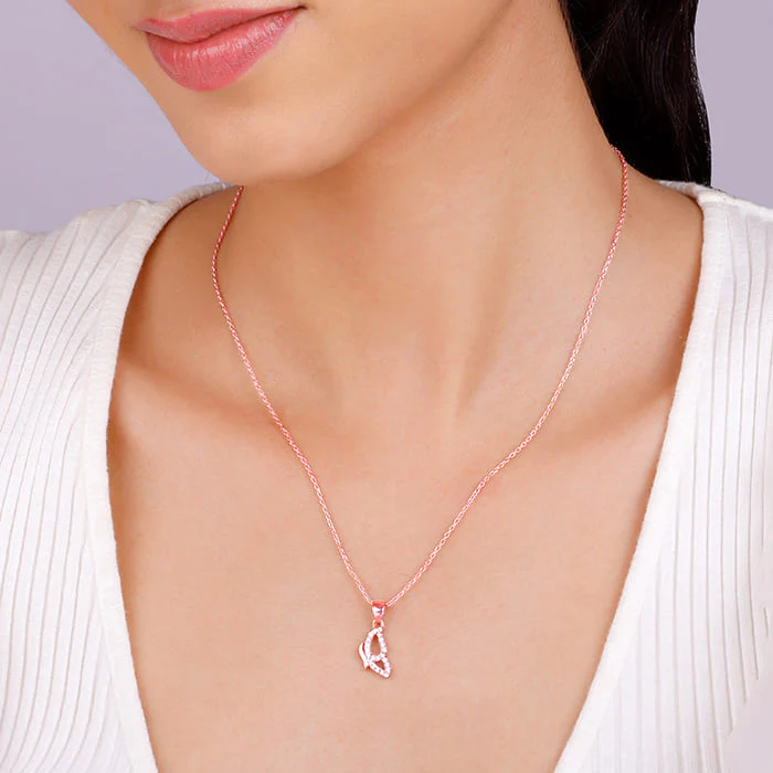 Rose Gold Dazzling Butterfly Pendant With Link Chain - Image 3