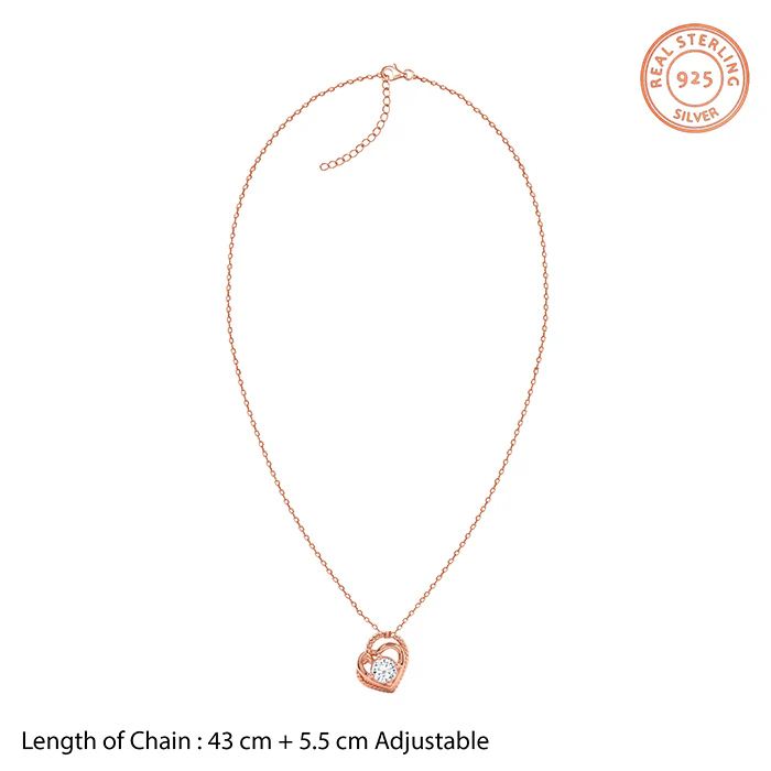 Rose Gold Double Heart Solitaire Pendant with Link Chain - Image 5