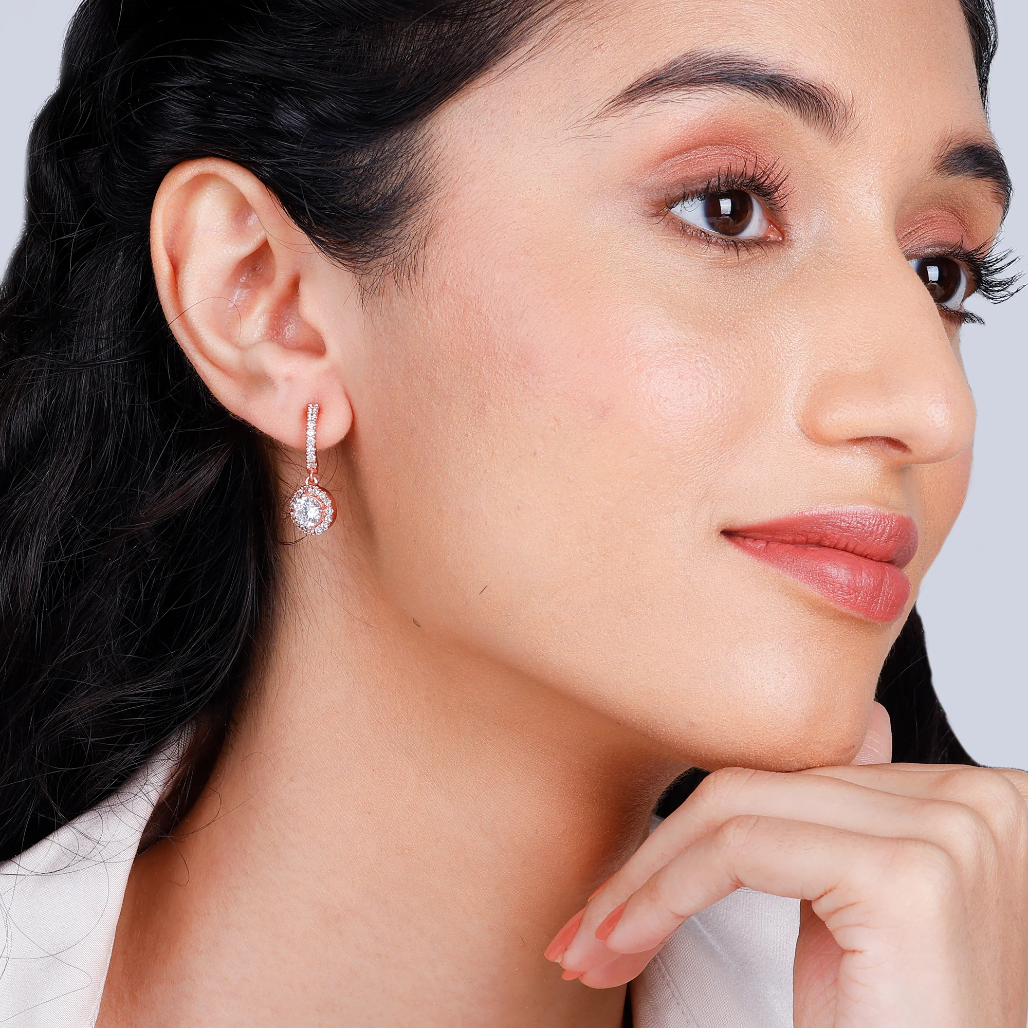 Rose Gold Zircon Drizzle Drop Earrings - Image 3