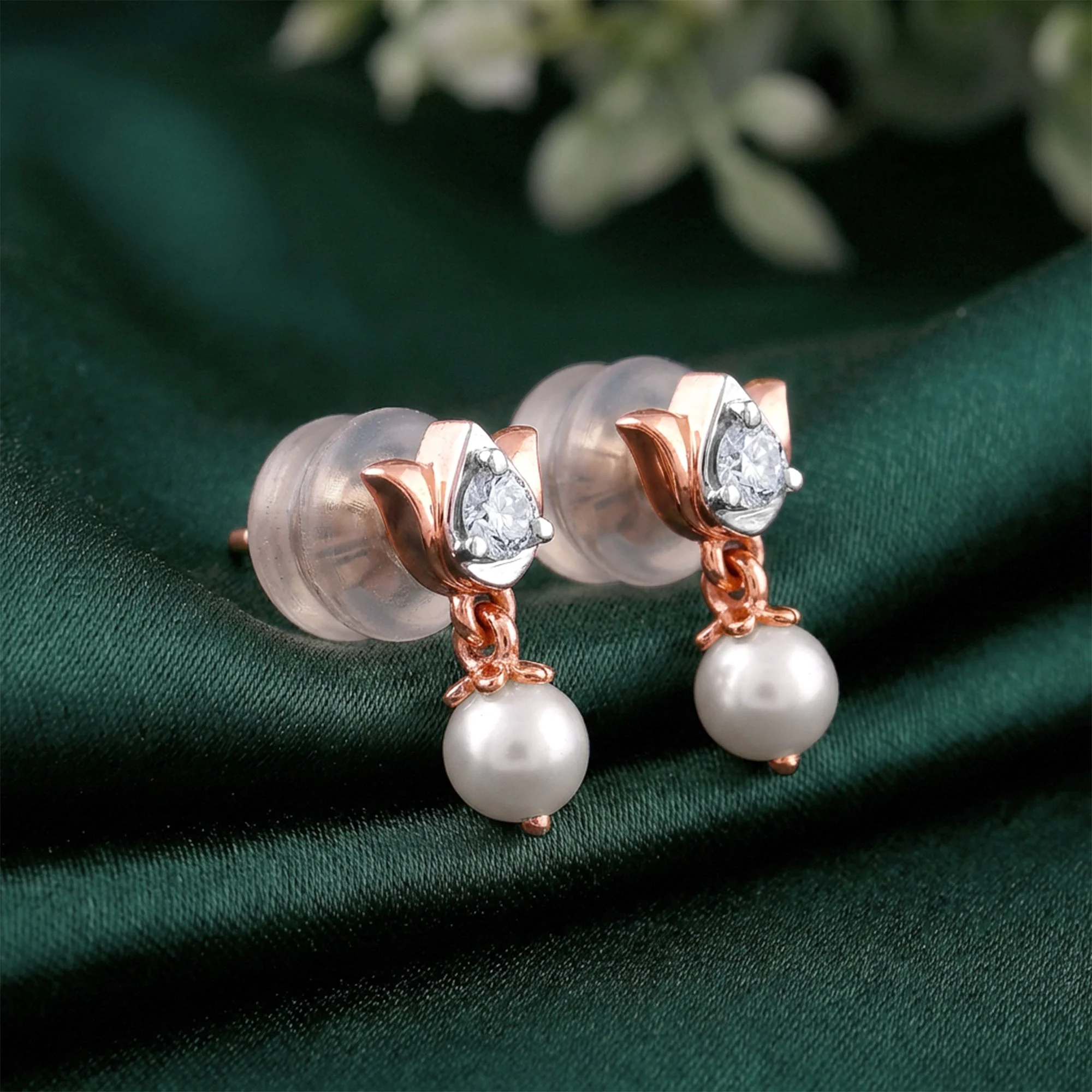 Rose Gold Elara Lotus Lab Grown Diamond Earrings - Image 2