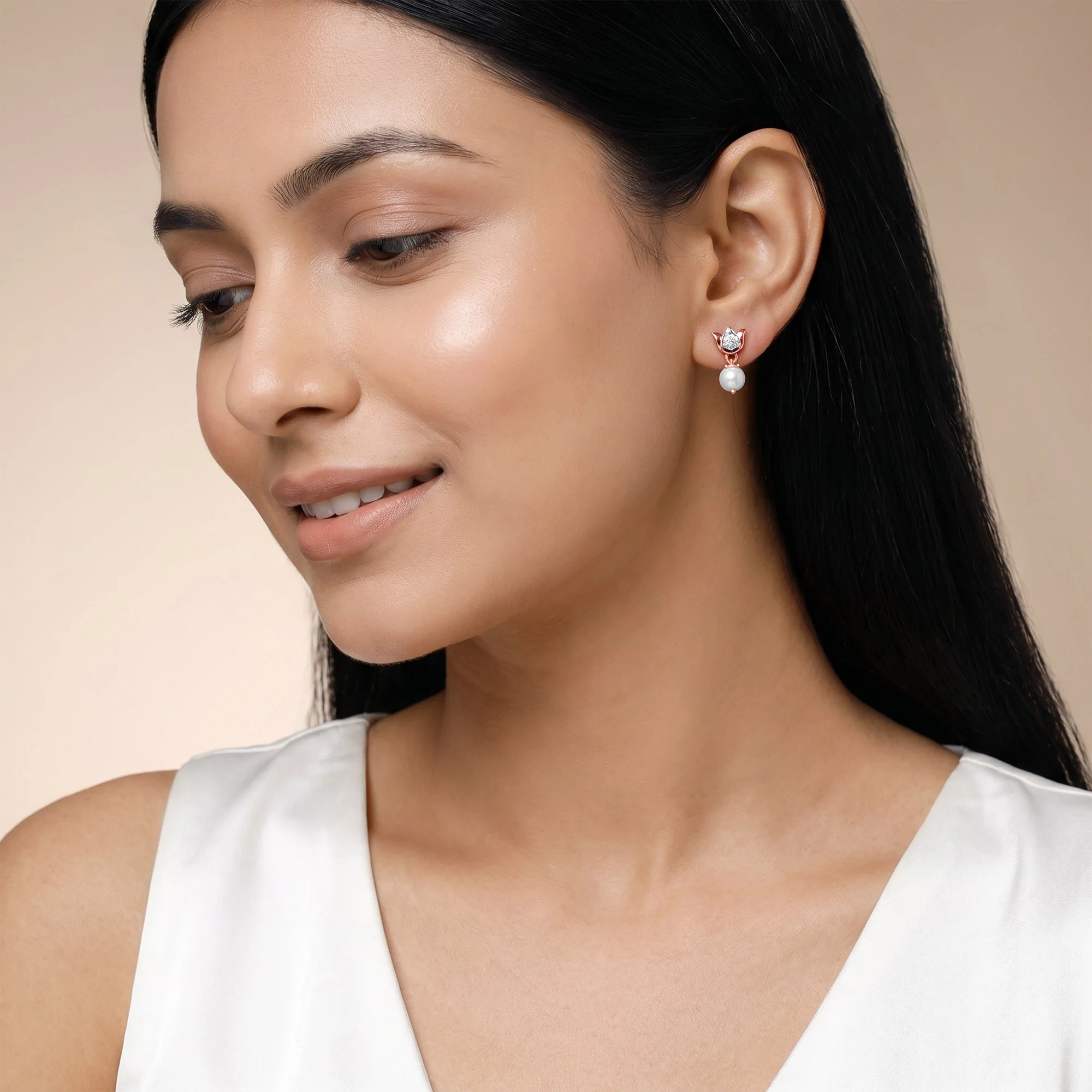 Rose Gold Elara Lotus Lab Grown Diamond Earrings - Image 3