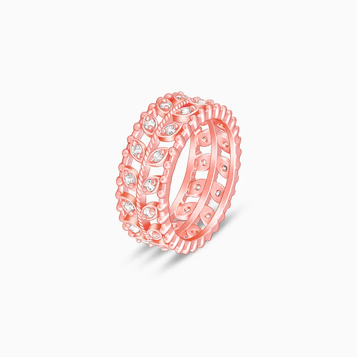 Rose Gold Elegant Leafy Zirconia Ring - Image 4