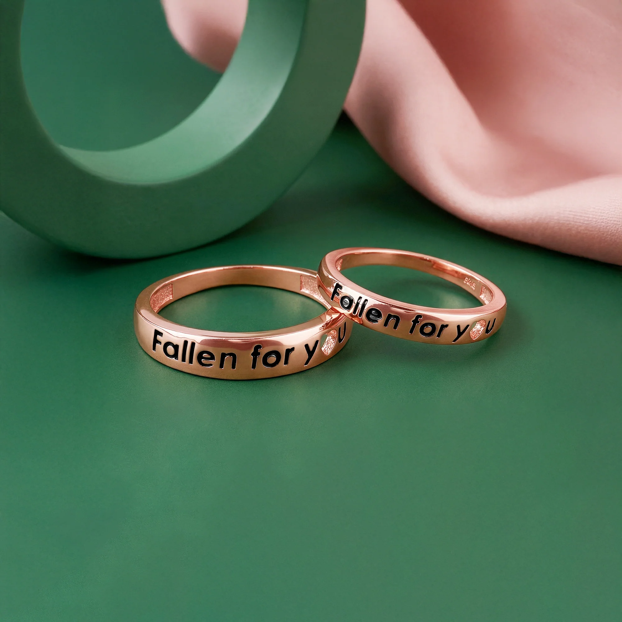 Rose Gold Fallen For You Couple Rings - Image 2