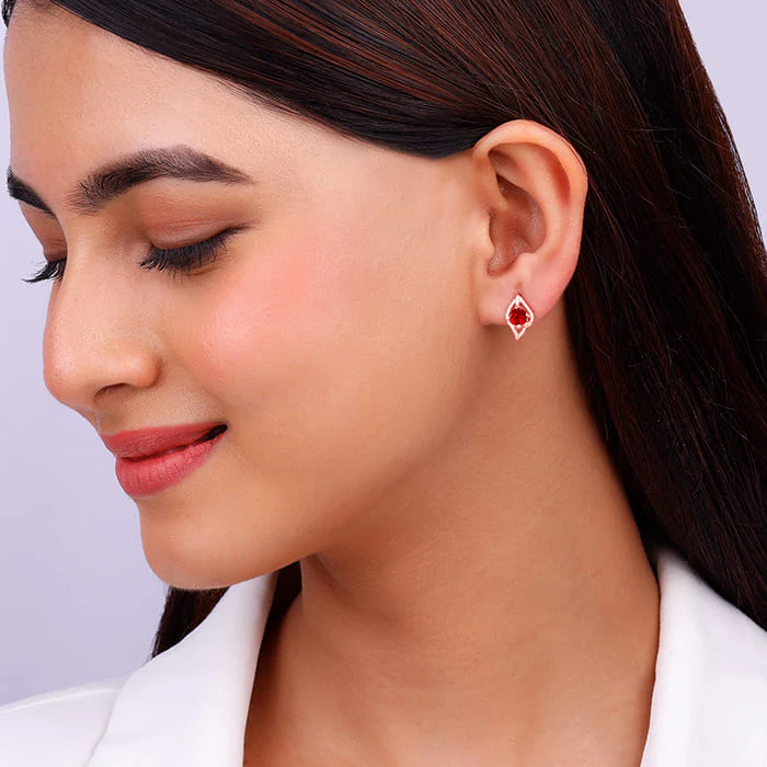 Rose Gold Falling Dew in Red Earrings - Image 3